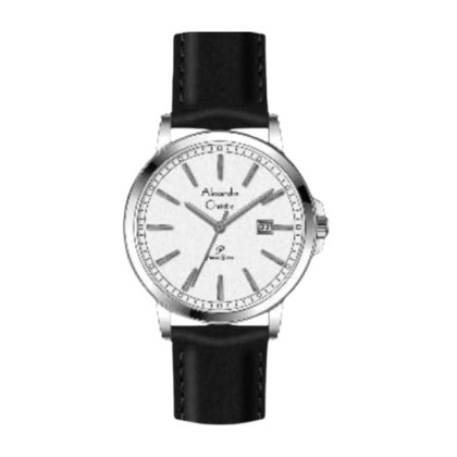 Alexandre Christie ALCW1014MDLSSSL White Dial Black Leather Strap Analog Men Watch